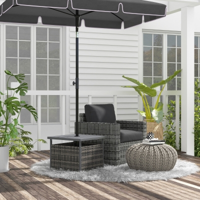 Outsunny Rattan Coffee Wicker Patio Table w/ Umbrella Hole for Backyard Mixed-Grey