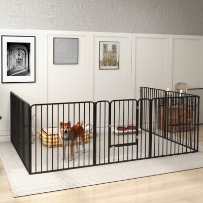 PawHut Dog Fence Outdoor 8 Panels 31.5" Height Steel Pet Exercise Pen Indoor, for Small and Medium Dogs
