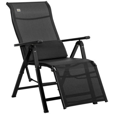 Outsunny Outdoor Recliner Lounge Chair with Adjustable Backrest, Cushion, Black
