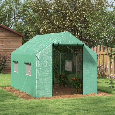 Outsunny Walk-in Tunnel Greenhouse UV-resistant Green House with Door and Mesh Windows, 6.6' x 10' x 6.6', Green