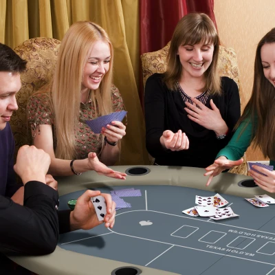 Soozier 70" Foldable Poker Table, Blue with Cup Holders