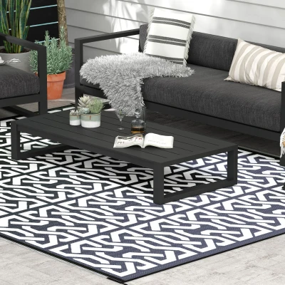 Outsunny 9' x 12' Reversible Outdoor Rug, Black & White Chain
