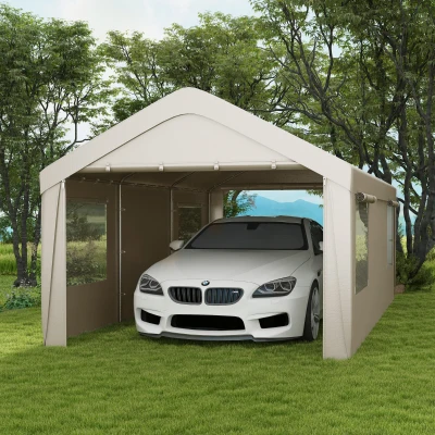 Outsunny 10' x 20' Heavy-Duty Carport, Portable Garage, Tan