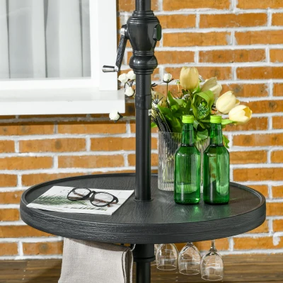 Outsunny Beach Umbrella Table Tray with Wine Holder, 23.5" Black