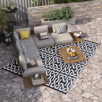 Outsunny 8' x 10' Reversible Outdoor Rug, Black & White