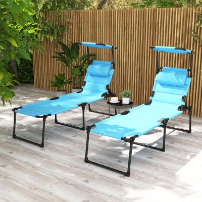 Outsunny 2 Pcs Outdoor Lounge Chair, Folding, 4-Position, Blue