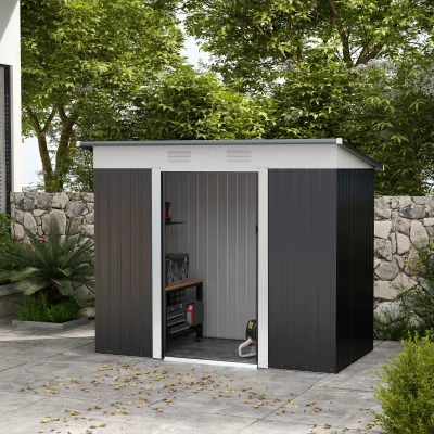 Outsunny 8' x 4' Metal Garden Shed, Tool Storage, Dark Gray