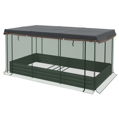 Outsunny Galvanized Steel Planter Box with Crop Cage and Shade Cloth, Raised Garden Bed for Flowers, Vegs and Herbs