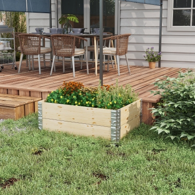 Outsunny Raised Garden Bed, Foldable Two-Box Wooden Planters for Outdoor Vegetables, Flowers, Herbs, Plants, Easy Assembly