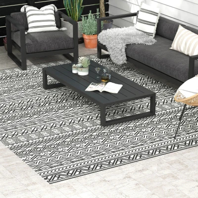 Outdoor Rug 107.75" x 143.75" x 0.12" Gray and Cream White Boho