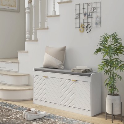 HOMCOM Shoe Storage with Seat, Upholstered Hallway Bench, Shoe Bench with 2 Flip Drawers and 4 Vents for 8 Pairs of Shoes