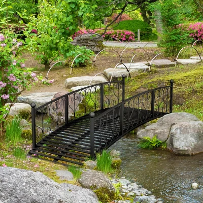 Outsunny 7' Metal Garden Bridge with Railings, Black