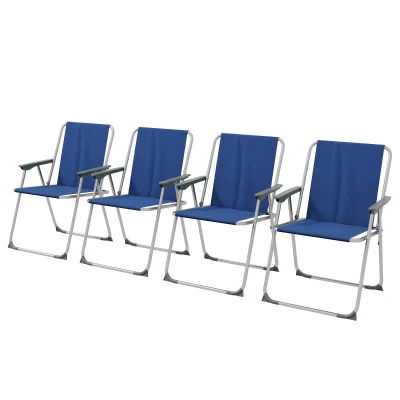 Outsunny 4 Pack Outdoor Folding Chair Set, Portable Camping Chairs with Armrest, Oxford Fabric Seat, Outdoor Chairs, Dark Blue