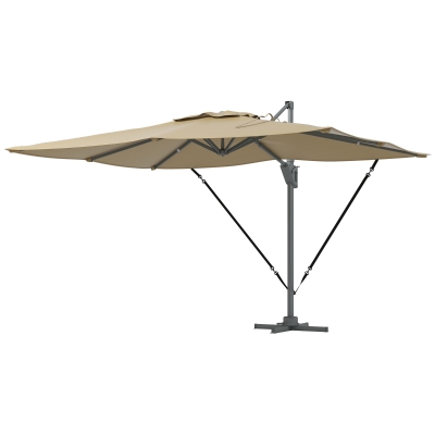 Outsunny 13 FT Cantilever Umbrella, Aluminum Hanging Offset Umbrella with 360°Rotation, Crank, Tilt, Cross Base, Khaki