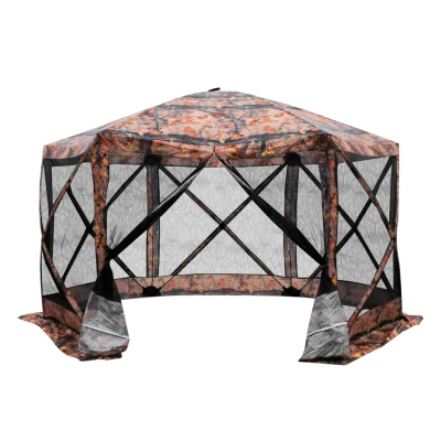 Outsunny 12' x 12' Hexagon Automatic Pop Up Screen Tents Camping Shelter Picnic Canopy with Mesh Sidewalls and Carry Bag, Colored