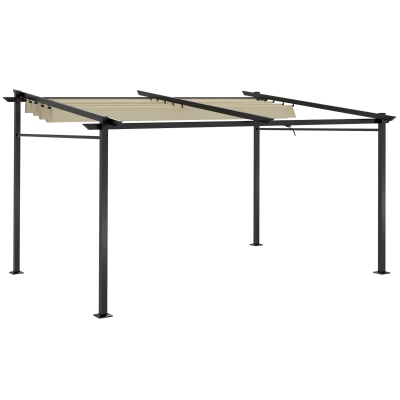 Outsunny Metal Pergola with Sliding Roof Canopy, Retractable Pergola Canopy, 10' x 13', Beige
