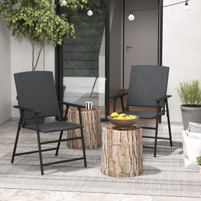 Outsunny Outdoor Wicker Dining Chair Set of 2 with Steel Frame Black