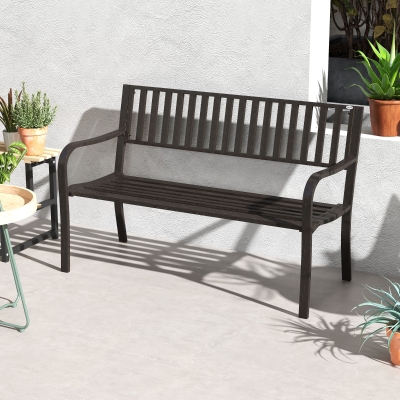 Outsunny 50" Steel Garden Bench Patio, Metal Backyard Park Chair, Brown