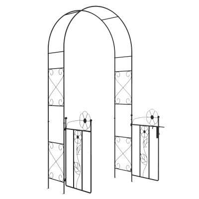 Outsunny 7.5FT Metal Garden Arbour with Double Gate, Arch Trellis for Climbing Vine Plants, Outdoor Wedding, Decoration, Black