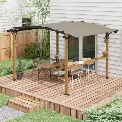 Outsunny 12' x 10' Outdoor Pergola with Bar Counter, Canopy