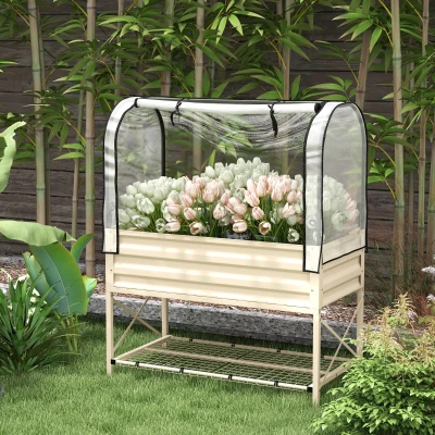 Outsunny Metal Raised Garden Bed with Legs, Elevated Planter Box, Cream