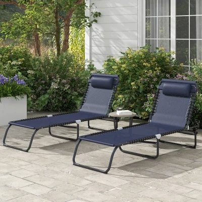 Outsunny 2 Folding Chaise Lounge Chairs, 4-Position Recline, Blue