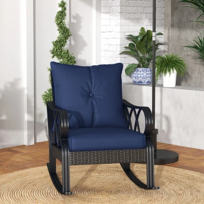 Outsunny Wicker Rocking Chair, Navy Blue, Aluminum Frame