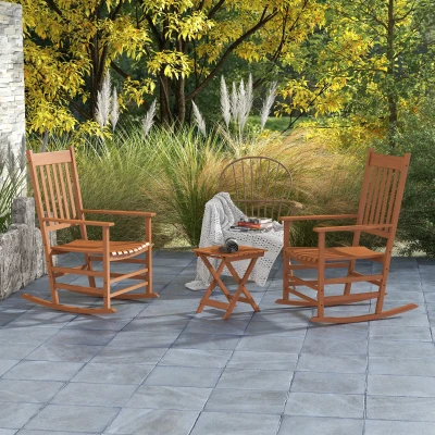 Outsunny Outdoor Rocking Chair Set of 2, Teak Patio Chairs