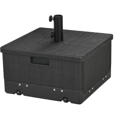 Outsunny 3-in-1 Outdoor Umbrella Base with Wheels, Side Table, Planter Box, 175lbs Heavy Duty Patio Umbrella Stand, Black