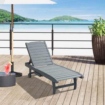 Outsunny Adjustable Lounge Chair, Outdoor Patio Chaise Recliner with Pull-out Tray and 2 Wheels