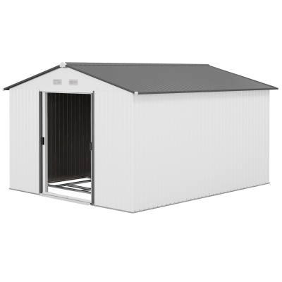 Outsunny 11' x 9' Metal Storage Shed, Silver with Double Doors