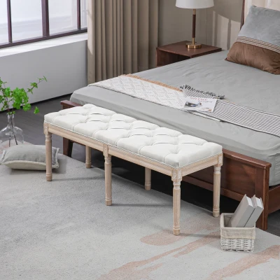 HOMCOM 46" Linen Upholstered Bedroom Bench with Wooden Legs, Cream