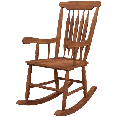 Outsunny Wooden Rocking Chair, 350 lbs High Back for Patio
