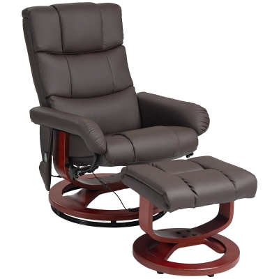 HOMCOM Swivel Recliner Chair with Ottoman, Faux Leather, Brown