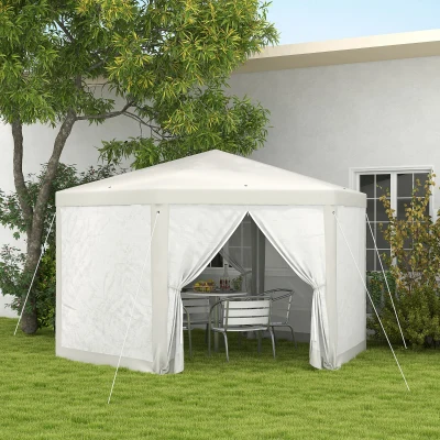 Outsunny 13' Hexagon Outdoor Party Tent with Mesh Sidewalls, Cream