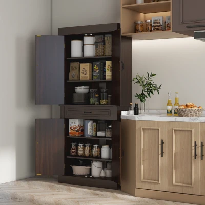 HOMCOM 71" Kitchen Pantry Tall Storage Cabinet with Drawer, Coffee