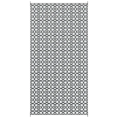 Outsunny Reversible Outdoor Rug, Waterproof Plastic Straw RV Rug with Carry Bag, 9' x 18', Black and White Clover