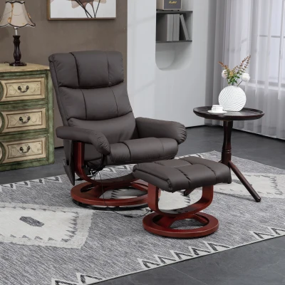HOMCOM Swivel Recliner Chair with Ottoman, Faux Leather, Brown