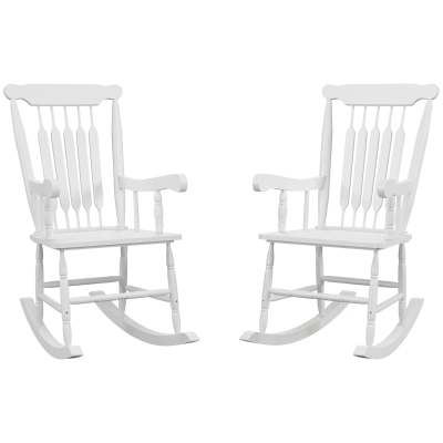 Outsunny Set of 2 Wooden Rocker Chairs, 350 lbs, White
