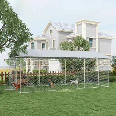 PawHut 19.7' Outdoor Dog Kennel, Large Dogs, UV Resistant Roof
