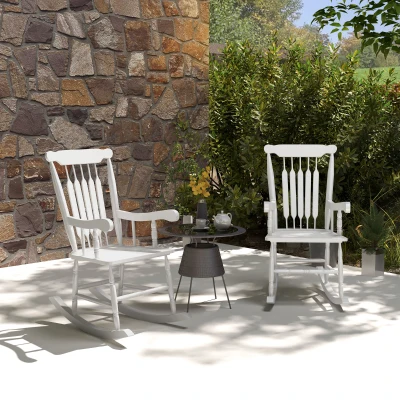 Outsunny Set of 2 Wooden Rocker Chairs, 350 lbs, White