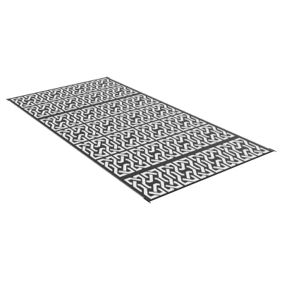 Outsunny Reversible Outdoor Rug Waterproof Plastic Straw RV Rug with Carry Bag, 9' x 18', Black and White Chain