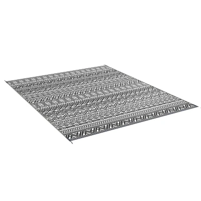 Outsunny Reversible Outdoor Rug Waterproof Plastic Straw RV Rug with Carry Bag, 8' x 10', Grey and Cream White Boho