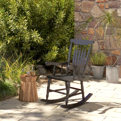 Outsunny Wooden Rocker Chair, 350 lbs High Back Outdoor, Black