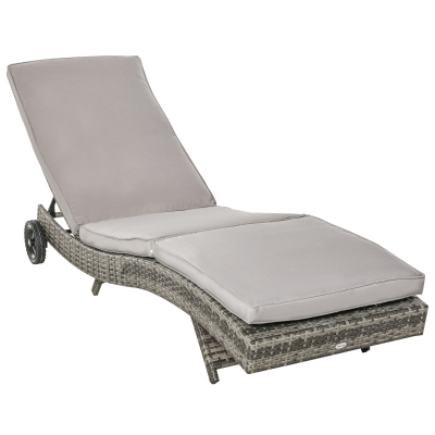 Outsunny Wicker Chaise Lounge Chair, Outdoor Adjustable Gray
