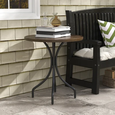 Outsunny 26" Round Outdoor Side Table, Steel Frame, Brown