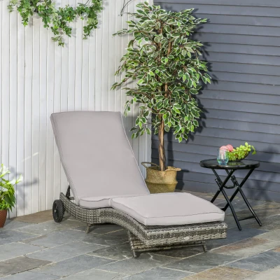 Outsunny Wicker Chaise Lounge Chair, Outdoor Adjustable Gray