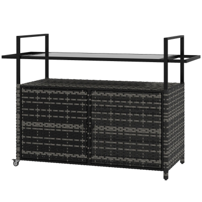 Outsunny 2-Tier PE Rattan Outdoor Bar Table, Mixed Gray