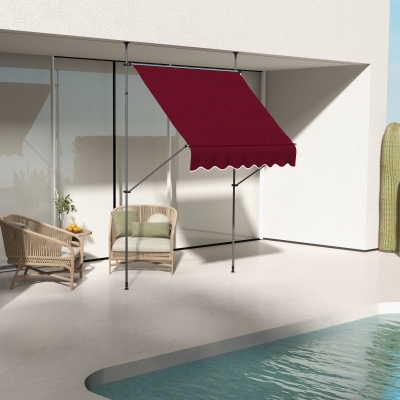 Outsunny 6.5' x 4' Manual Retractable Awning, Non-Screw Freestanding Patio Awning, UV Resistant, for Window or Door, Wine Red