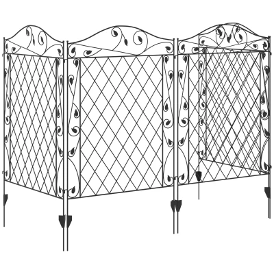 Outsunny Outdoor Metal Garden Fence Panels, Animal Barrier & Border Edging for Yard, Patio, 4 Pack, Wavey Vines